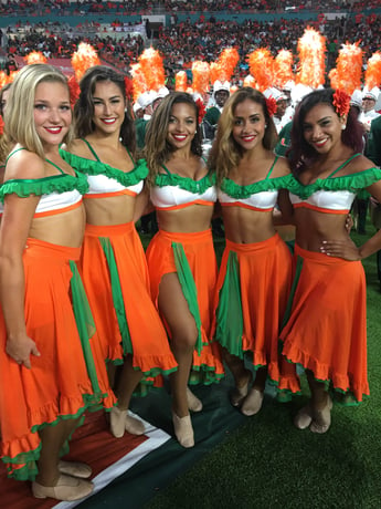 University of Maimi Huricanettes Dance team in a latin themed dance costume