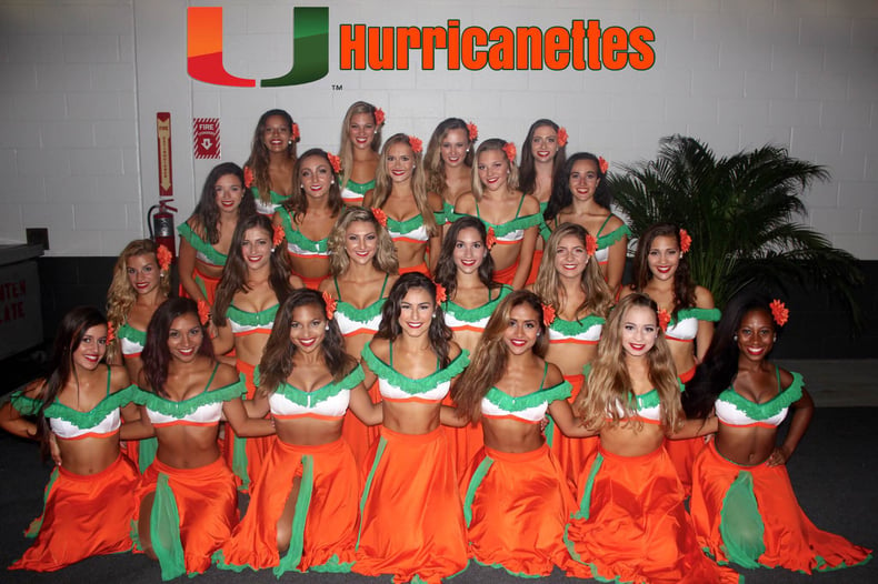 University of Maimi Huricanettes Dance team in a latin themed dance costume