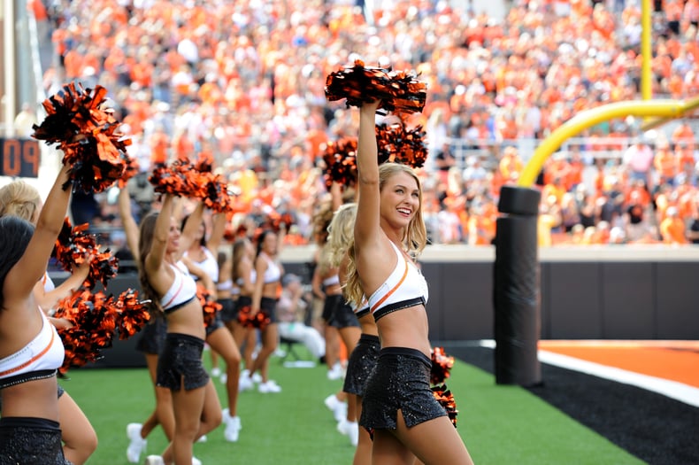 Oklahoma State University Pom Squad in custom cheer uniforms Oklahoma State University Pom Squad in custom cheer uniforms