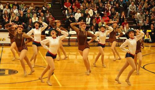 Mary Poppins, 2014-2015 Mound West Tonka Dance team, The Line Up, theme costume, brown spakly costume, MSHSL dance