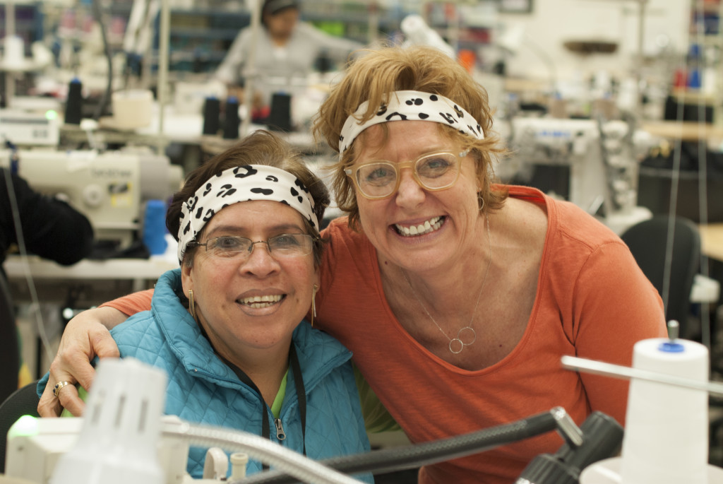 Deb, Owner and Creative Director, with Janeth, Production Stitcher at The Line up