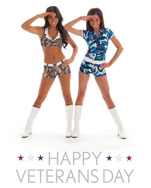 The Line Up, veterans day, Titans cheerleaders military uniform, falcon cheerleaders military costume, NFL pro cheer military