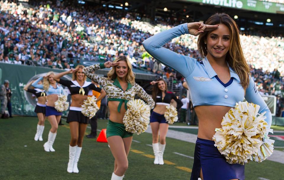 New York Jets Flight Crew Cheerleaders military outfits for 2015 created by The Line Up