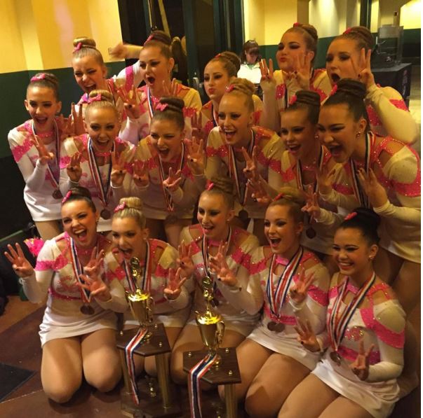 Seton High School pom costume, pink barbie, The Line Up, 2016 UDA Nationals NDTC