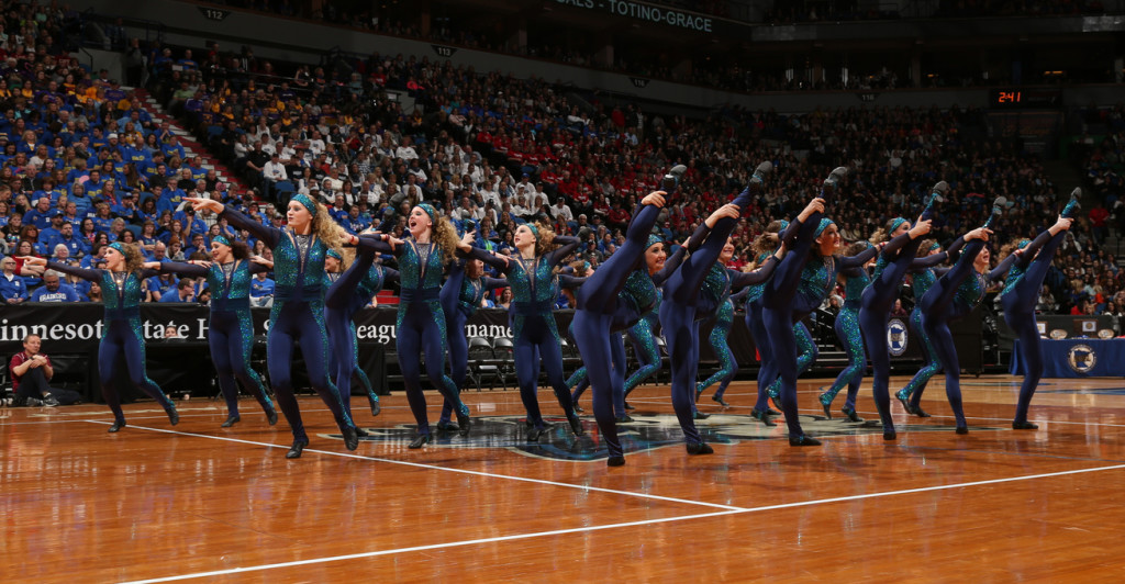 Totino Grace Kick blue and turquoise unitard, 2016 costume, The Line Up