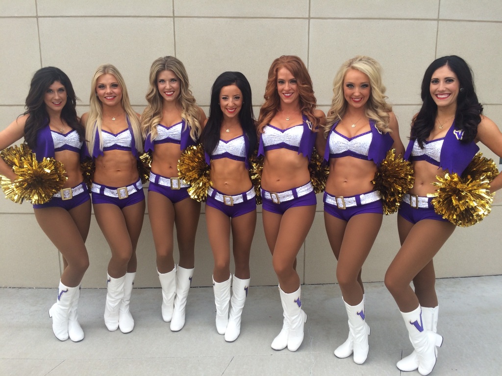 Minnesota Vikings Cheerleaders 2015-2016 new vest and short uniform from The Line Up