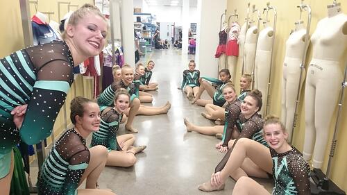 The Line Up behind the scenes of the 25 year anniversary video, Ashwaubenon Dance Team 2015