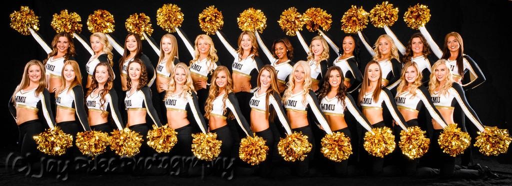 Western Michigan University Dance team white, black and gold uniforms, The Line Up