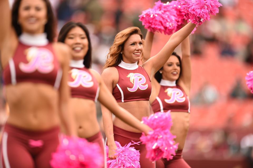 Washington Redskins Cheerleaders Breast Cancer Awareness uniforms, 2015, The Line Up