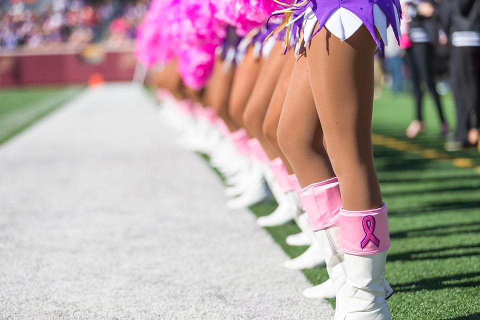 Minnesota Vikings Cheerleaders, Breast Cancer Awareness Boot covers, The Line Up