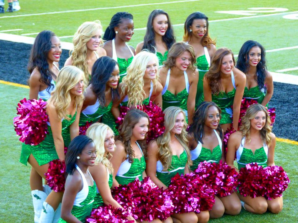 University of North Texas Dance team, black white and green uniforms, The Line Up