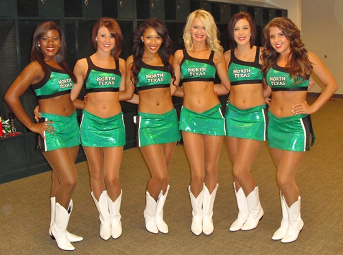 University of North Texas Dance team, two piece green uniforms, The Line Up