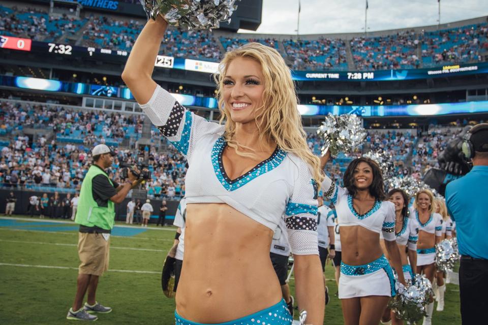Carolina Panthers Cheerleaders Topcats uniform white with rhinestones