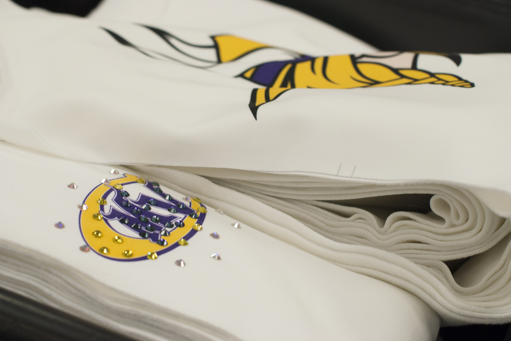 Close up Minnesota Vikings Cheerleaders winter 2014 2015 uniforms The Line Up sublimation and rhinestones