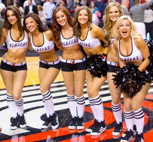 Portland Blazers Dancers, Uniforms, The Line Up, white sporty uniform with black shorts