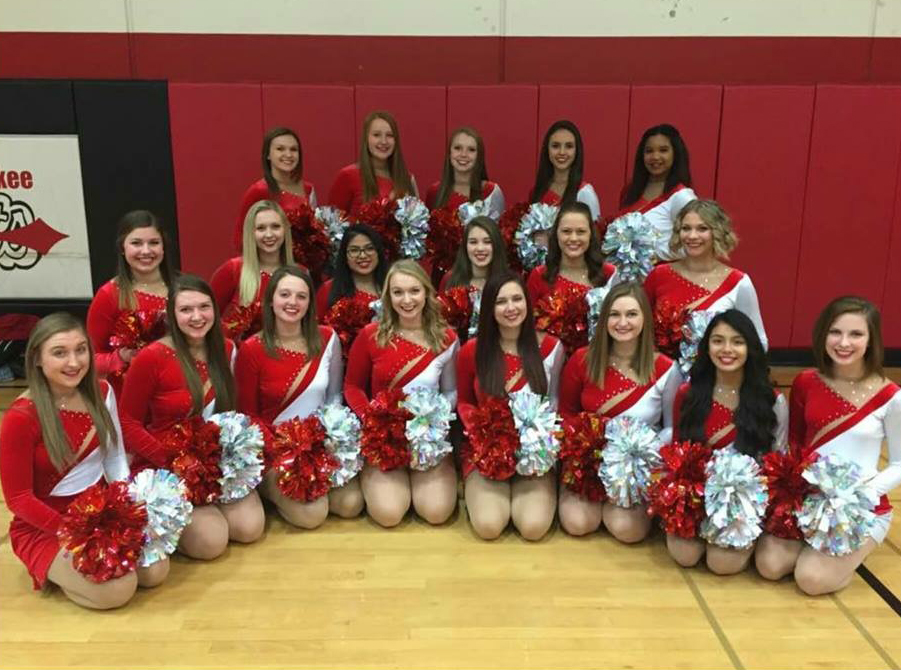 South Milwaukee High School pom red and white costumes from The Line Up