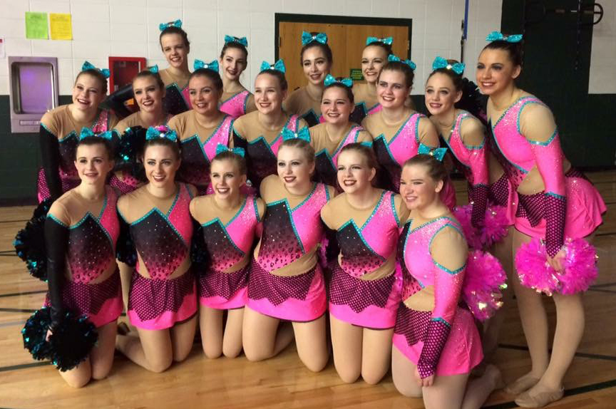 De Pere High School dance team pom bright pink leopard costume from The Line Up