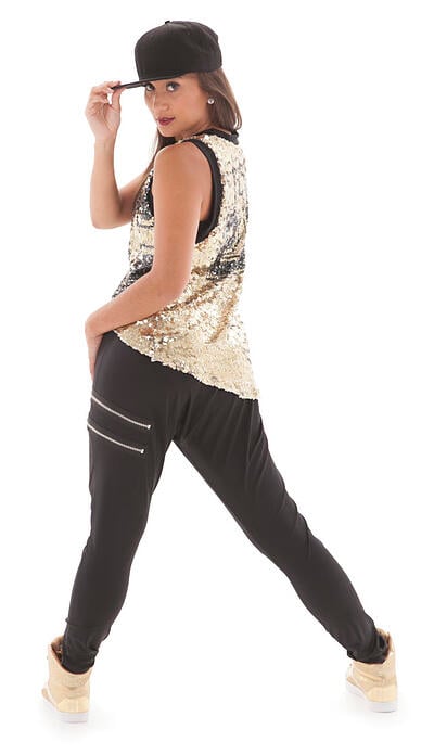 hip hop dance costume, harem pants and sequin tank