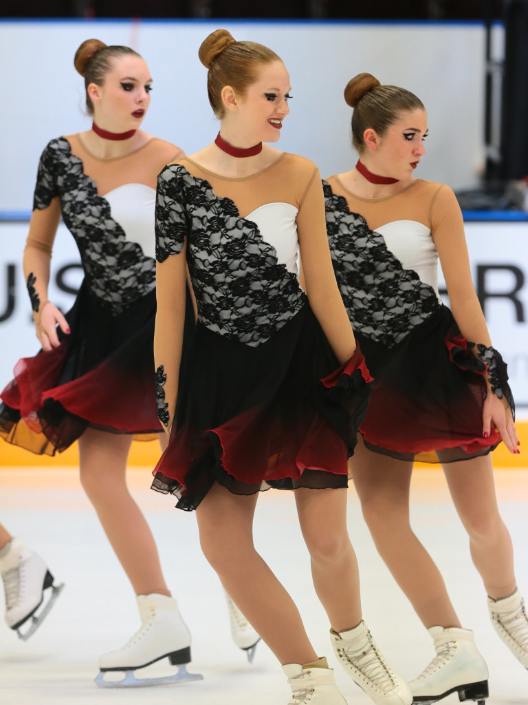 St. Louis Synergy Novice black and red nationals synchronized skating dress 2016