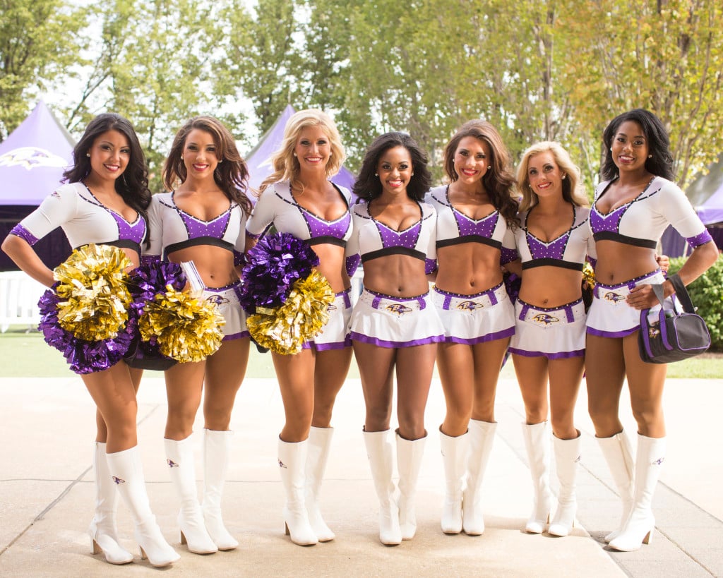 Baltimore Ravens Cheerleaders in new white 2015 uniform, The Line Up
