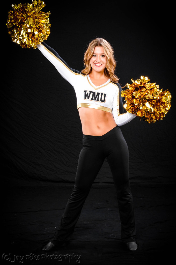 Western Michigan University Dance team white, black and gold uniforms, The Line Up