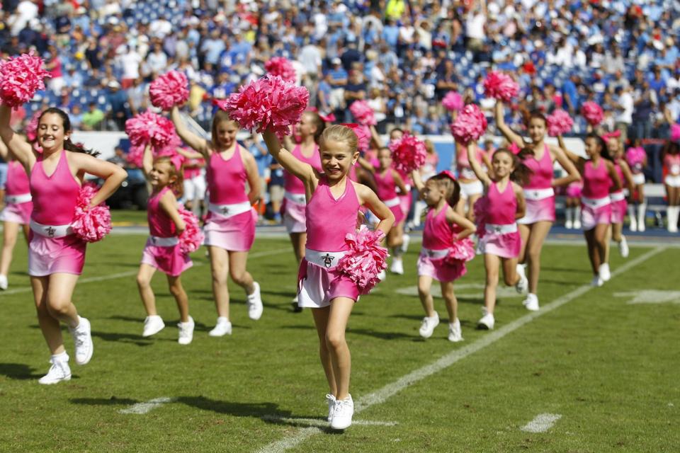 Tennessee Titans Junior Cheerleaders, Breast Cancer Awareness, pink dress, The Line Up 2015