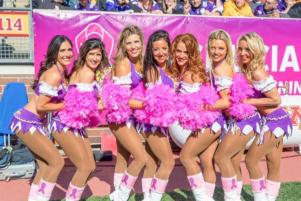 Minnesota Vikings Cheerleaders, Breast Cancer Awareness Boot covers, The Line Up