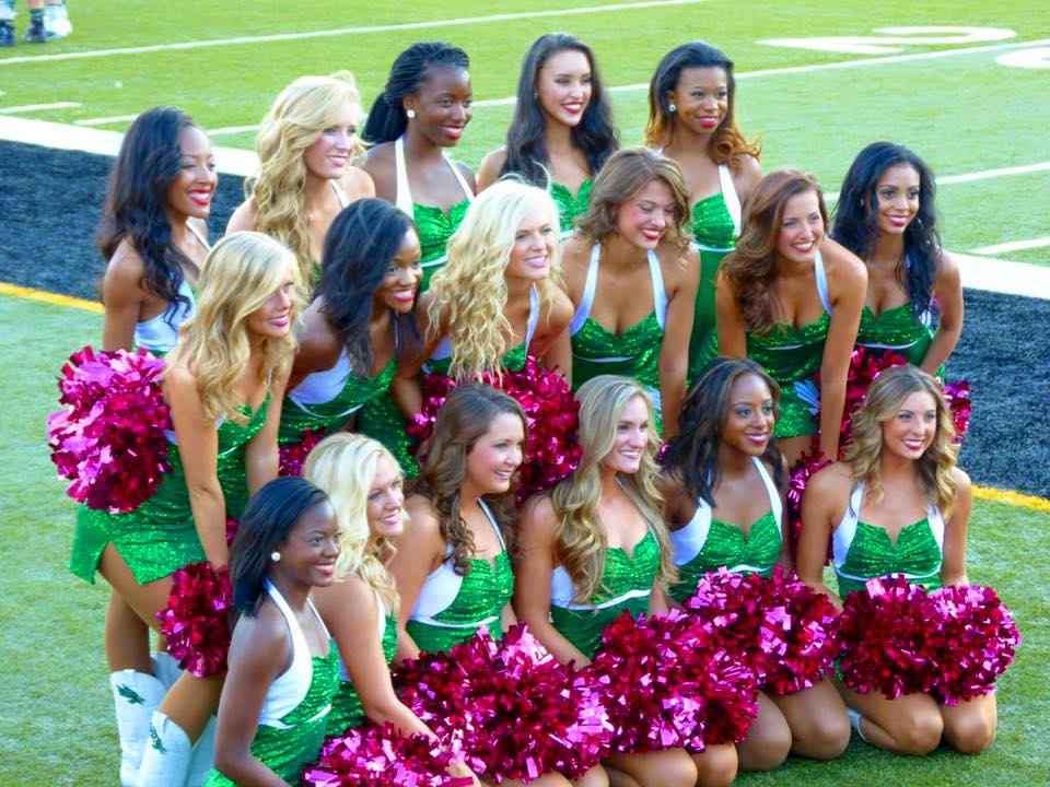 University of North Texas Dance team, black white and green uniforms, The Line Up