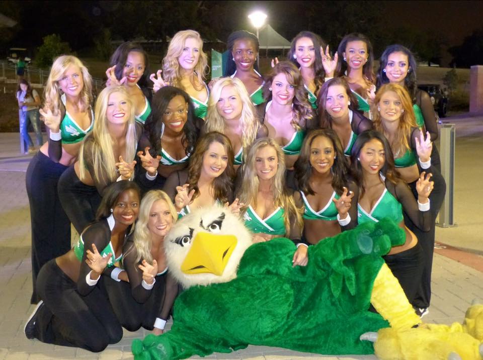 University of North Texas Dance team, black white and green uniforms, The Line Up