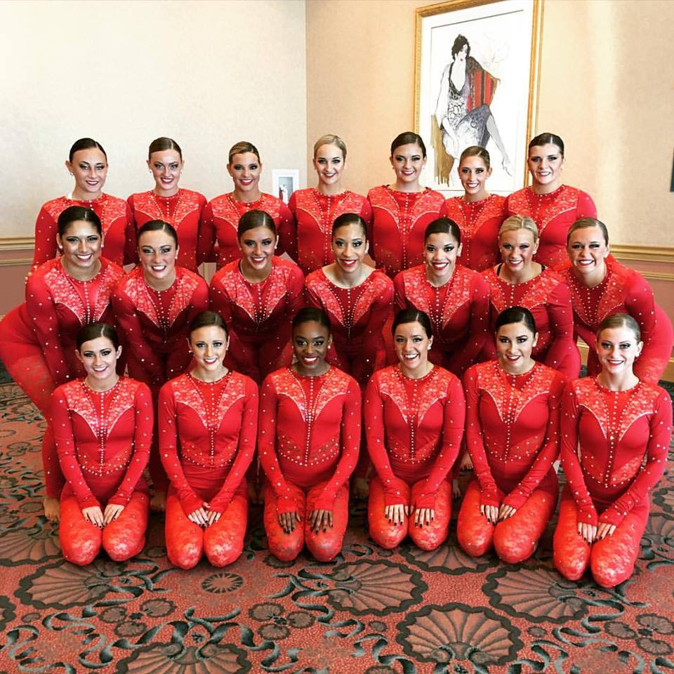 Louisville Ladybirds Dance Team in custom red dance costumes by The Line Up
