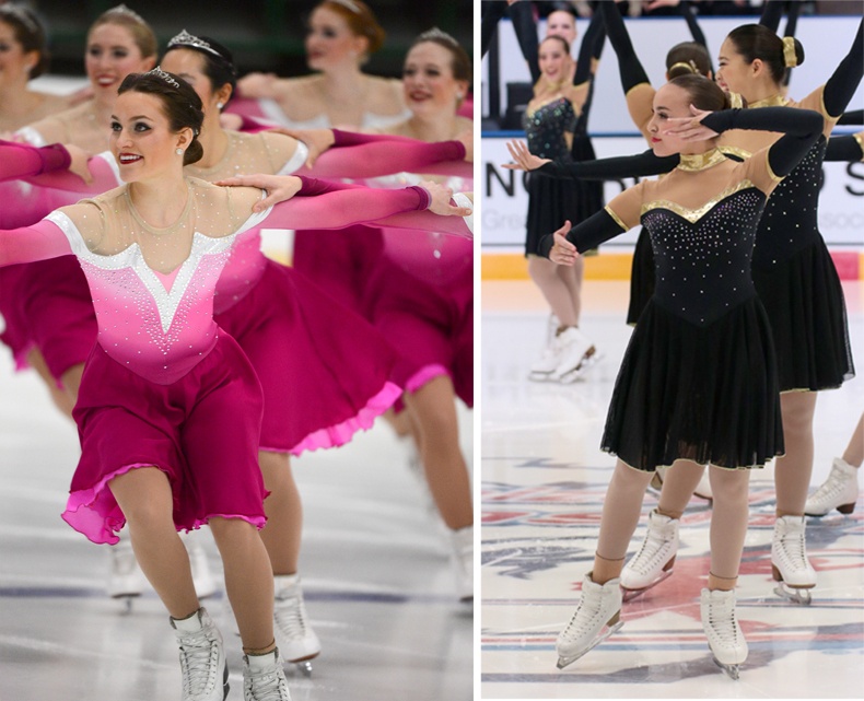 Synchronized skate dresses with rhinestones