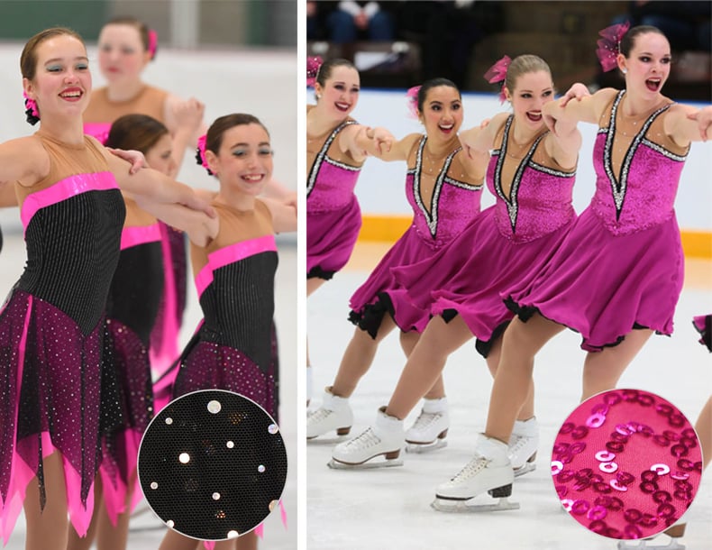 Synchronized skating dresses with sequins