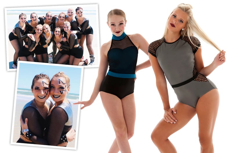 Custom jazz costume for Miami University Dance Team and edgy dance leotards.