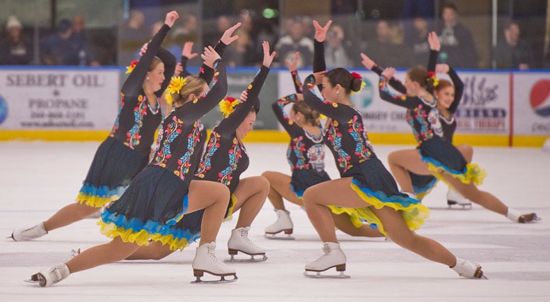 Trine University Varsity Synchronized Skating Team in action