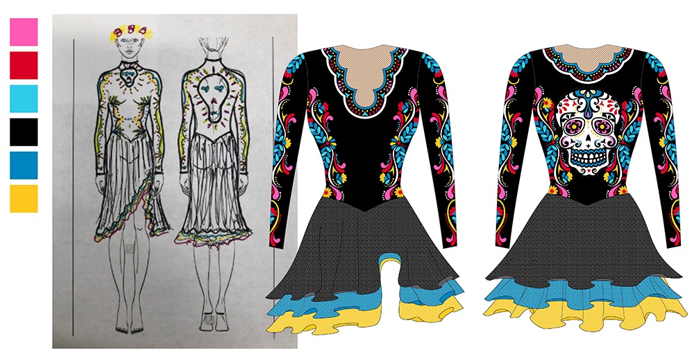 Trine University Synchronized skating - The Line Up Day of the Dead Dress Illustration