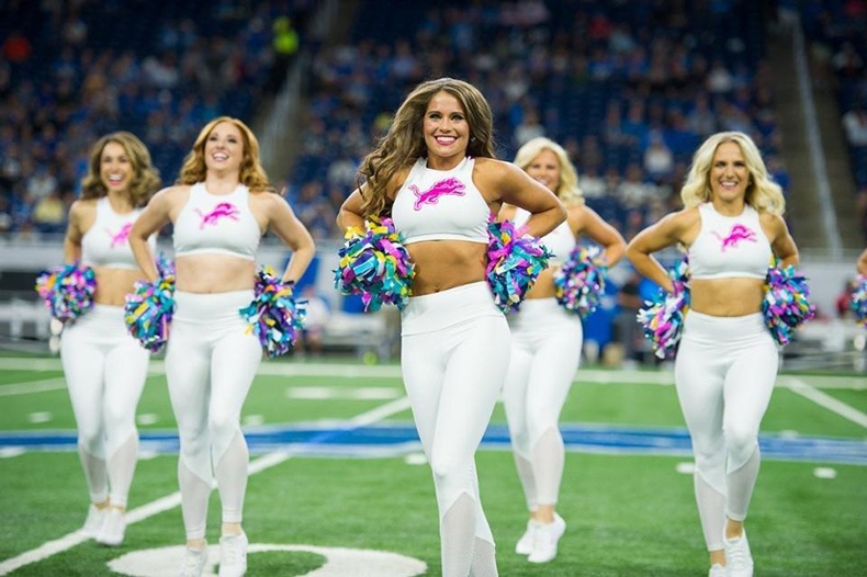 Detroit Lions Cheerleaders Breast Cancer Awareness Uniforms