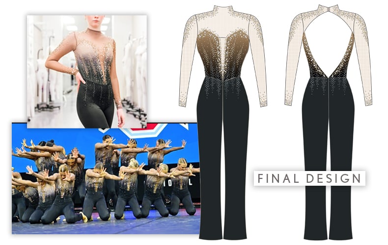 The final design for the Ohio State University Dance Team custom jazz costume