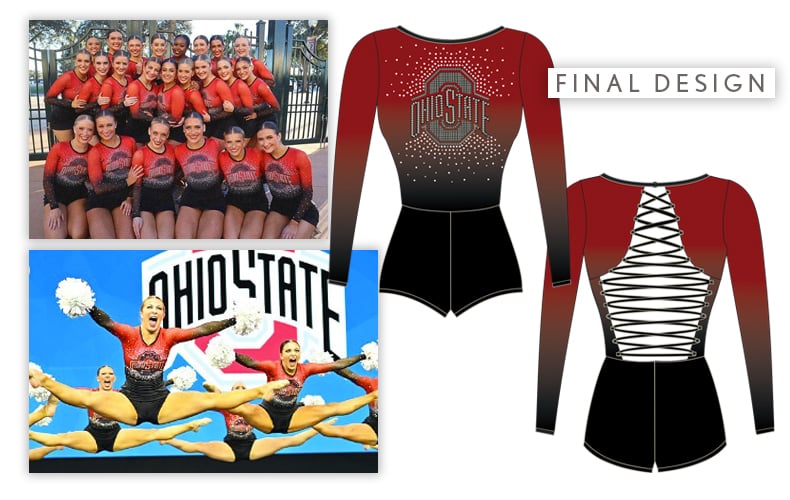 Final sketch and images for the Ohio State University Pom Uniform